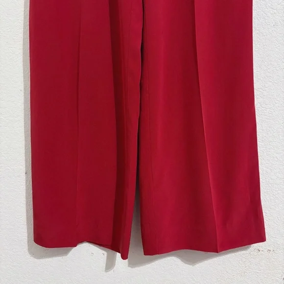Cuyana Silk High Rise Pleated Wide-Leg Trouser Pant in Poppy Red - Picture 5 of 8